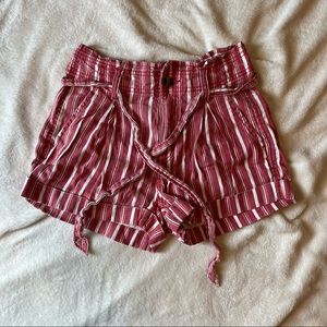 American Eagle Red and White Striped Cuffed Shorts with Tie Belt Size 0